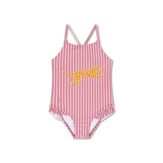 Villem Swimsuit Girls - Red/White Striped - Daisy Flower: 110/116 Swim Essentials