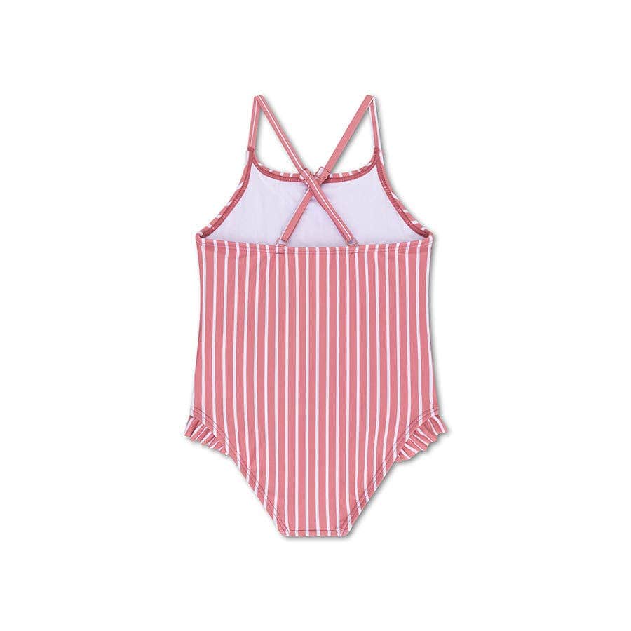 Villem Swimsuit Girls - Red/White Striped - Daisy Flower: 122/128 Swim Essentials