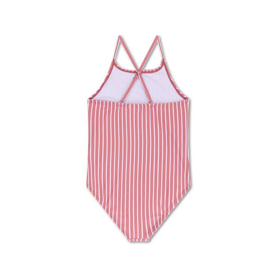 Villem Swimsuit Girls - Red/White Striped - Daisy Flower: 122/128 Swim Essentials
