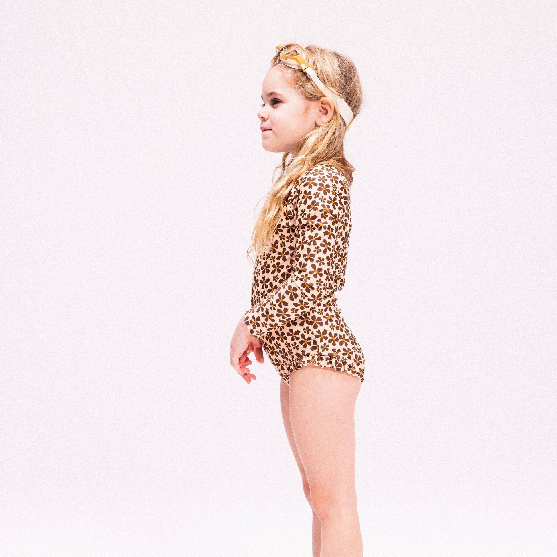 Villem UV Swimsuit Girls With Long Sleeves - Orange - Wild Flower: 98/104 Swim Essentials