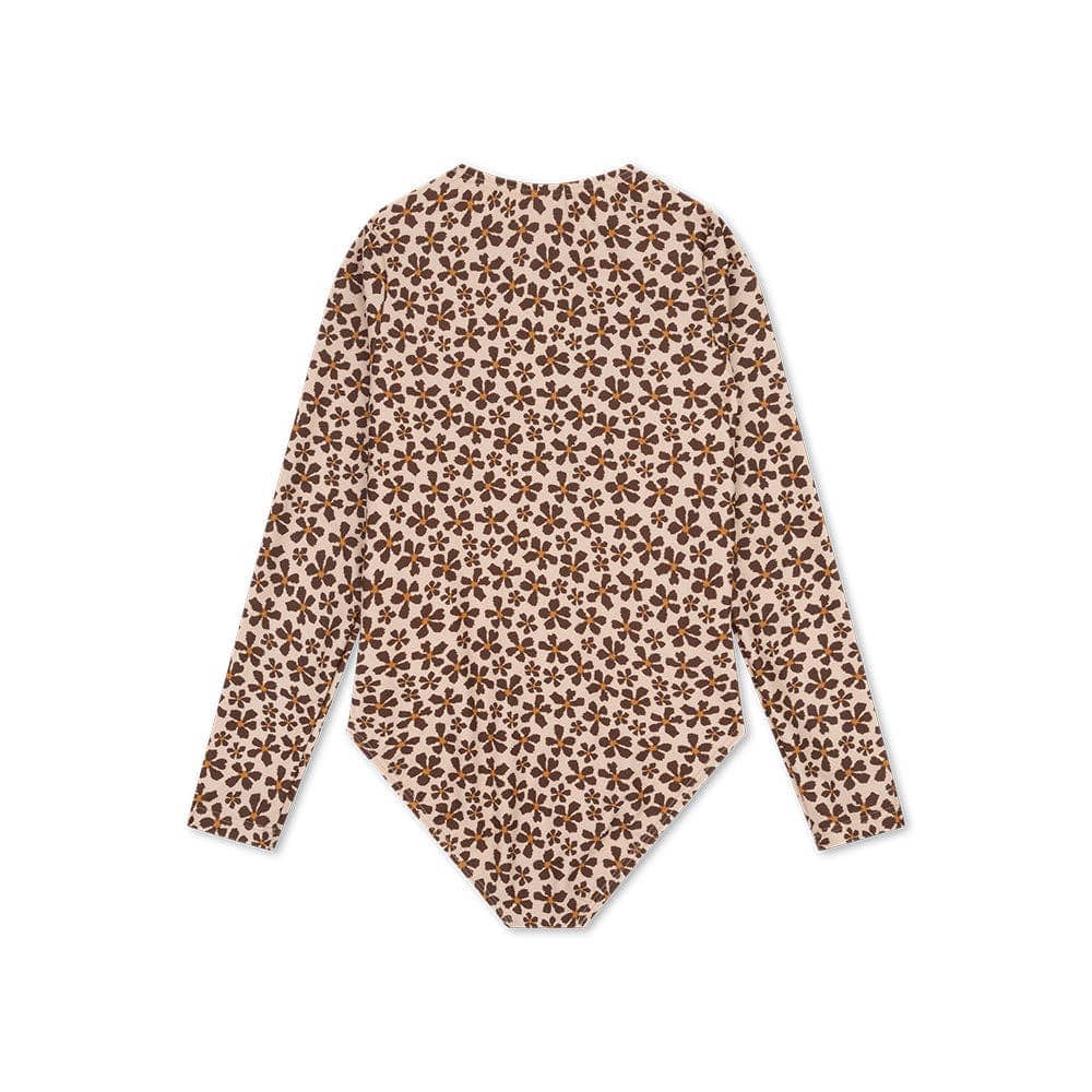 Villem UV Swimsuit Girls With Long Sleeves - Orange - Wild Flower: 98/104 Swim Essentials