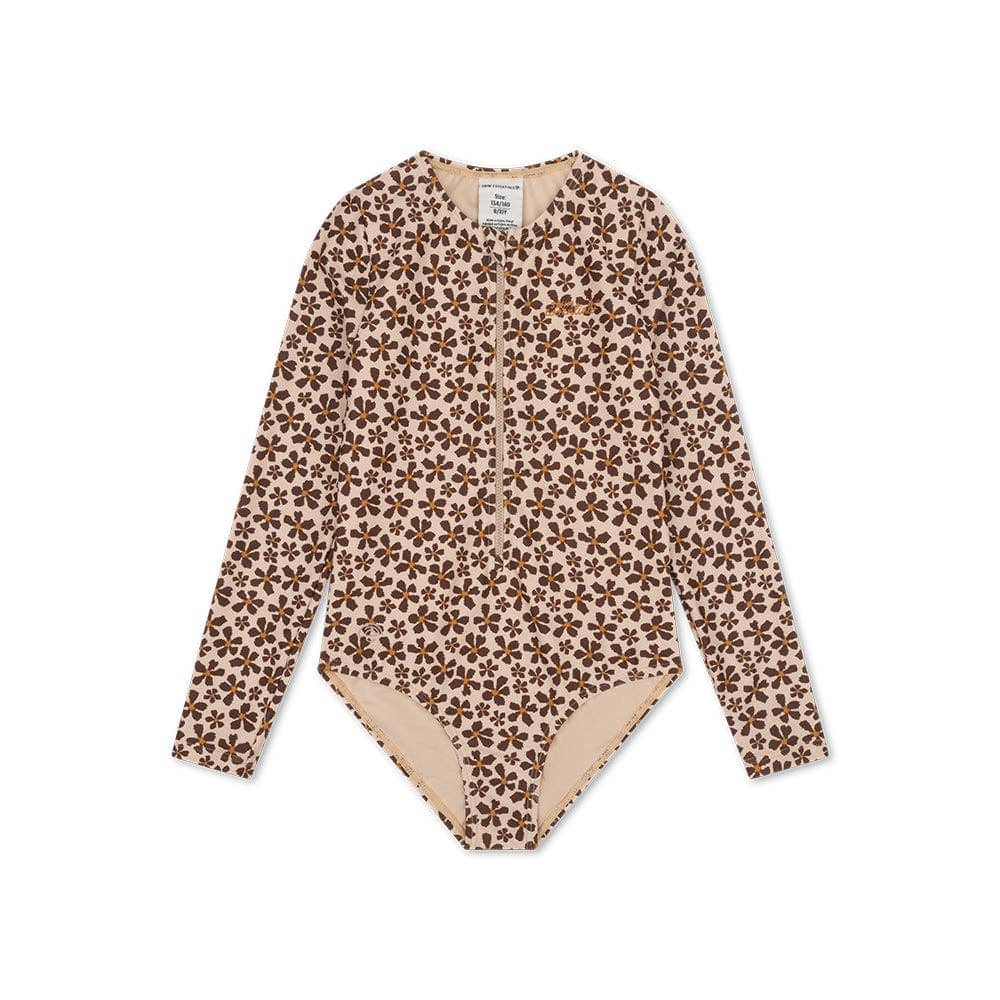 Villem UV Swimsuit Girls With Long Sleeves - Orange - Wild Flower: 98/104 Swim Essentials