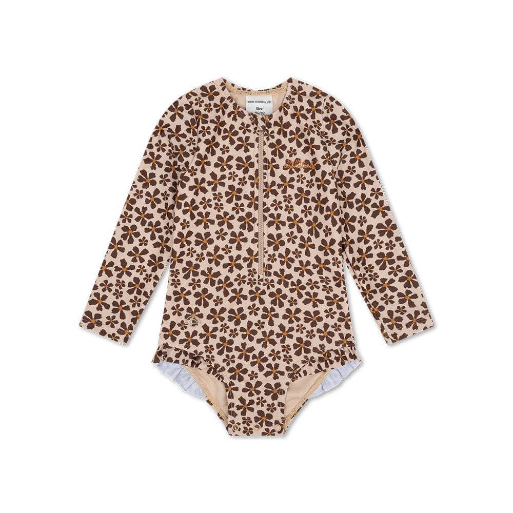 Villem UV Swimsuit Girls With Long Sleeves - Orange - Wild Flower: 98/104 Swim Essentials