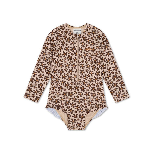 Villem UV Swimsuit Girls With Long Sleeves - Orange - Wild Flower: 98/104 Swim Essentials