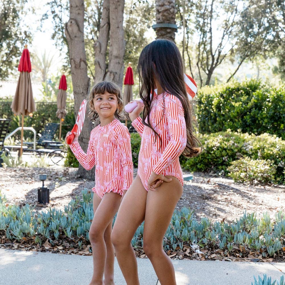 Villem UV Swimsuit Girls With Long Sleeves - Red - Lobster Bay: 110/116 Swim Essentials