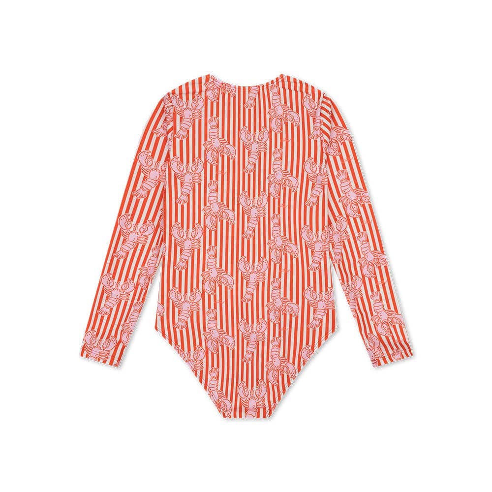 Villem UV Swimsuit Girls With Long Sleeves - Red - Lobster Bay: 110/116 Swim Essentials