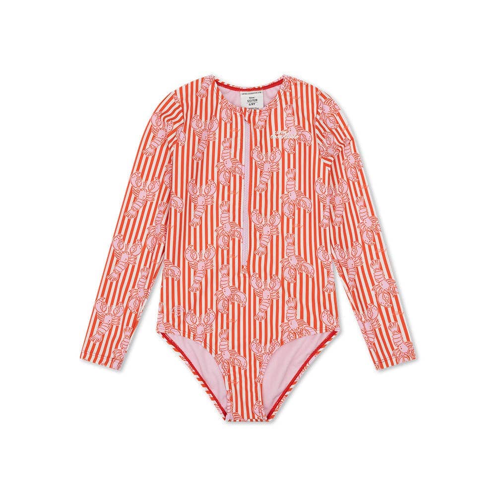 Villem UV Swimsuit Girls With Long Sleeves - Red - Lobster Bay: 110/116 Swim Essentials