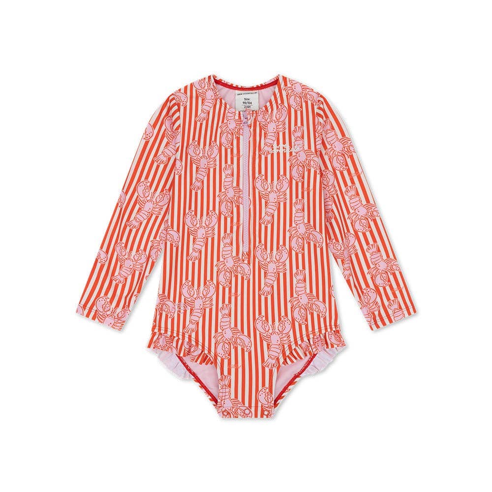 Villem UV Swimsuit Girls With Long Sleeves - Red - Lobster Bay: 110/116 Swim Essentials