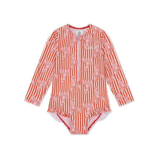 Villem UV Swimsuit Girls With Long Sleeves - Red - Lobster Bay: 110/116 Swim Essentials