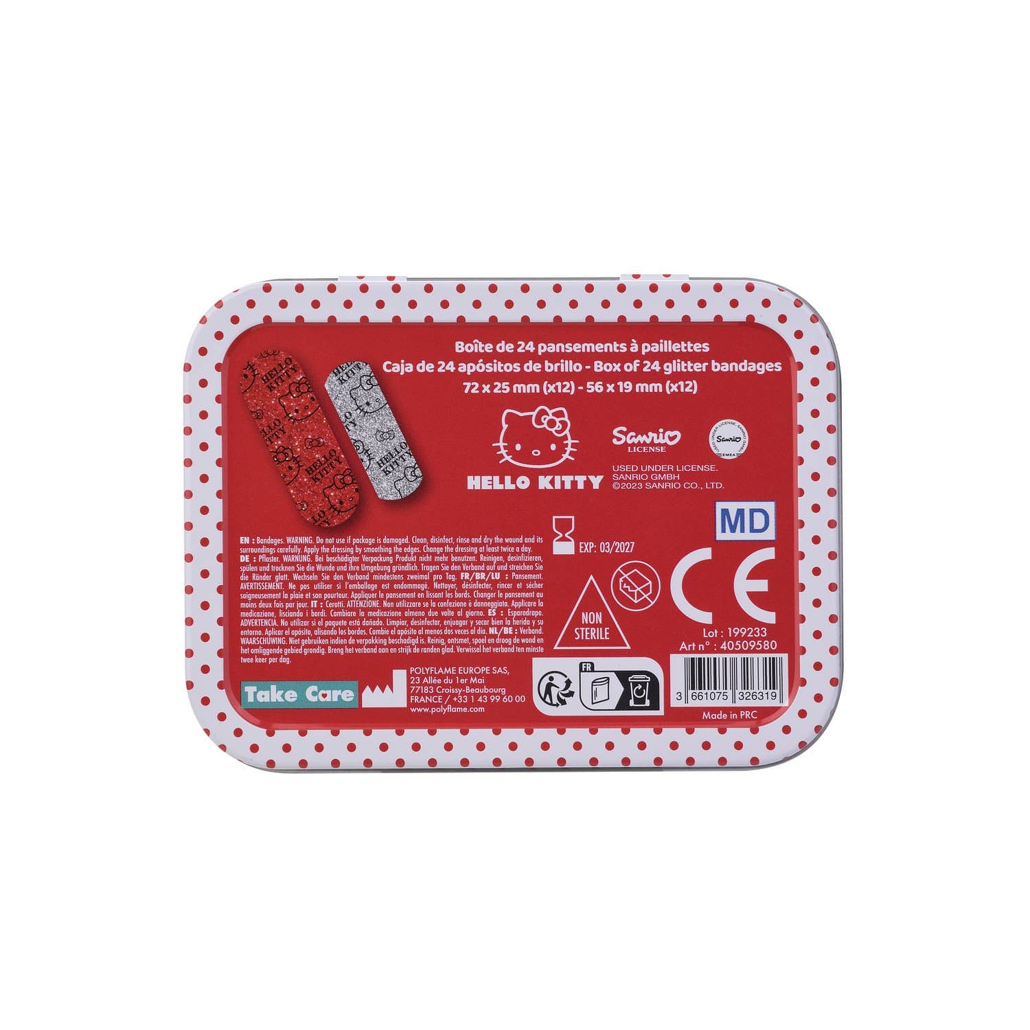 Villem Hello Kitty sädelevad plaastrid metallkarbis 24 tk Takecare by polyflame europe