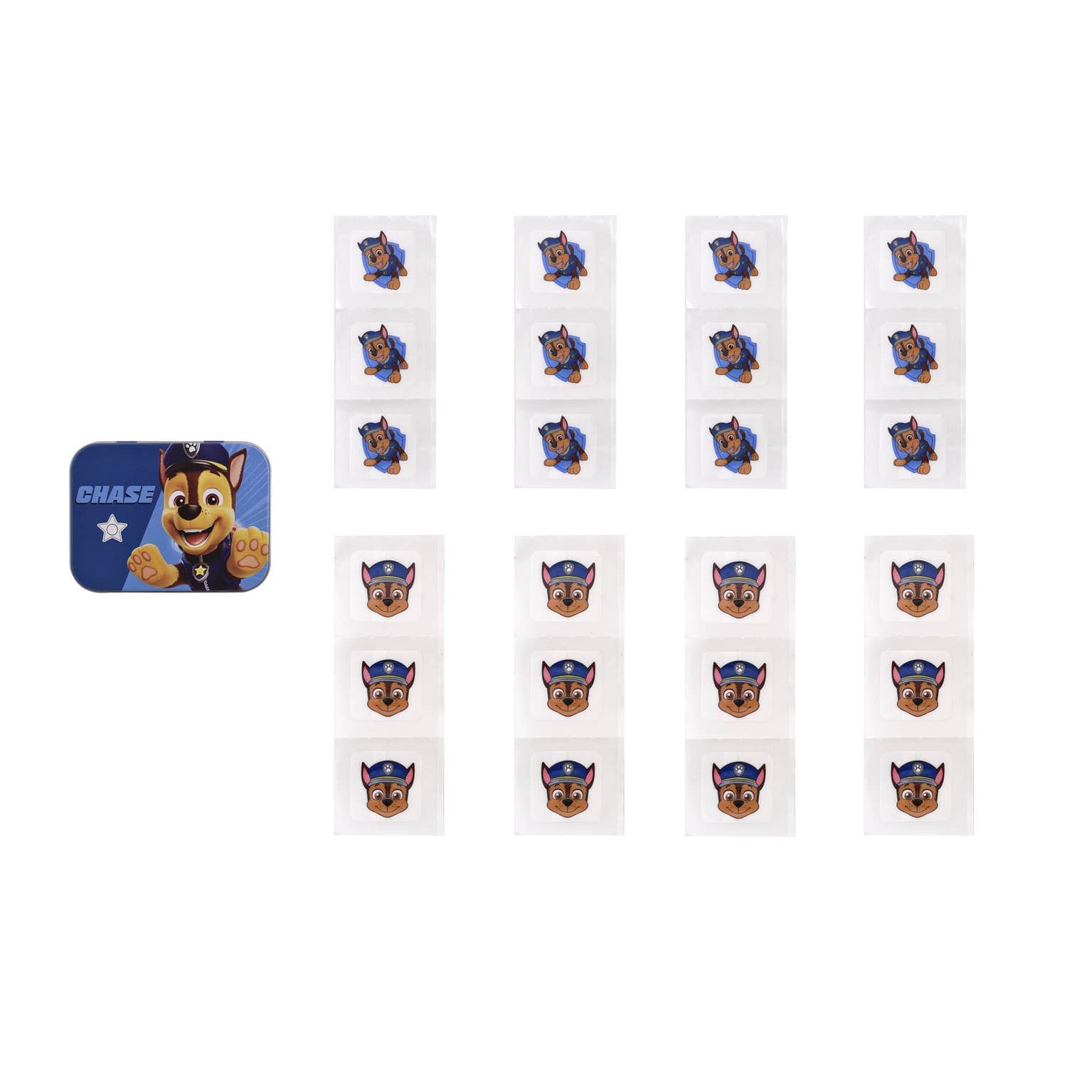 Villem Paw Patrol Chase tattoo-efektiga plaastrid metallkarbis 24 tk Takecare by polyflame europe