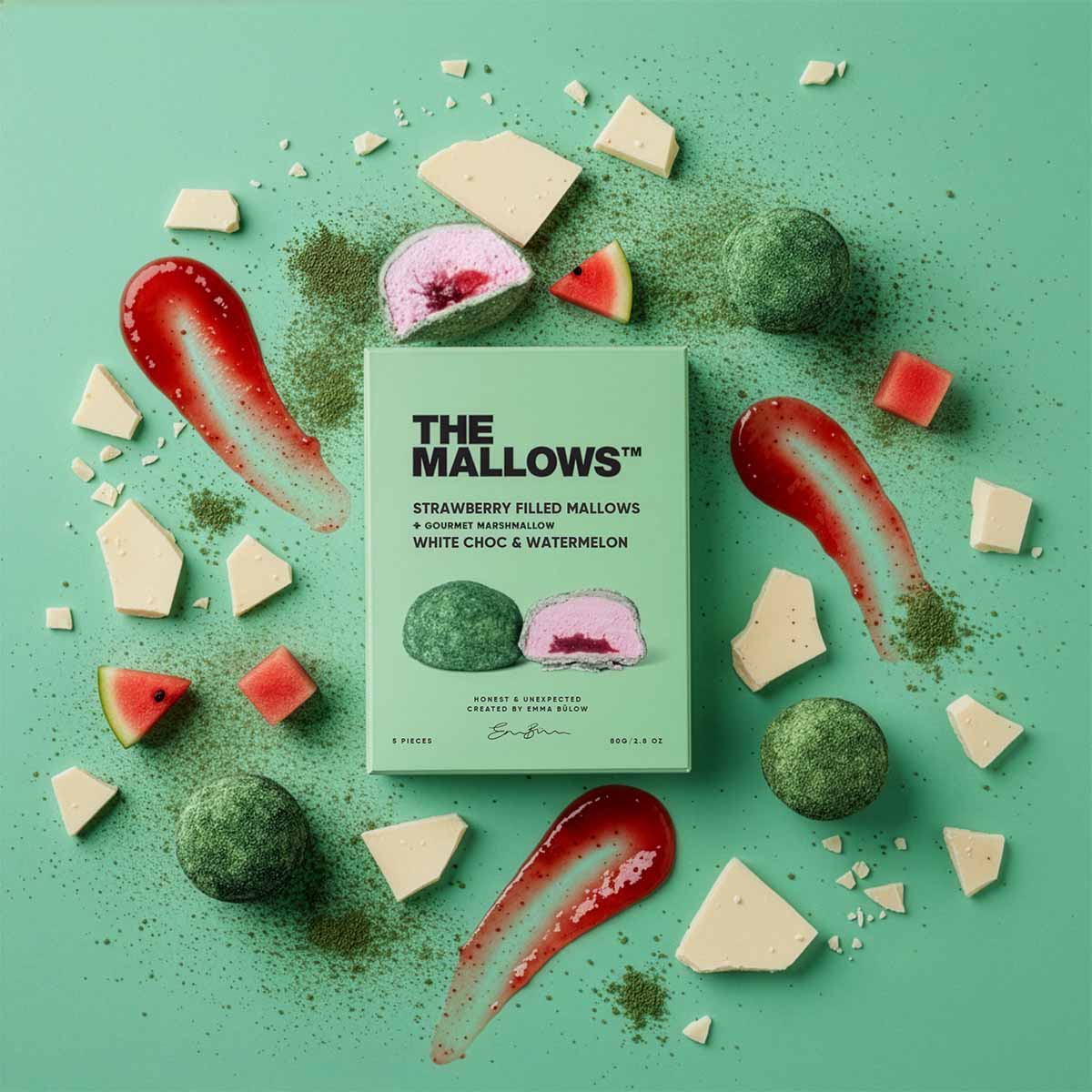 Villem Maasikatäidisega vahukommid valge šokolaadi ja arbuusiga 5x16g The Mallows
