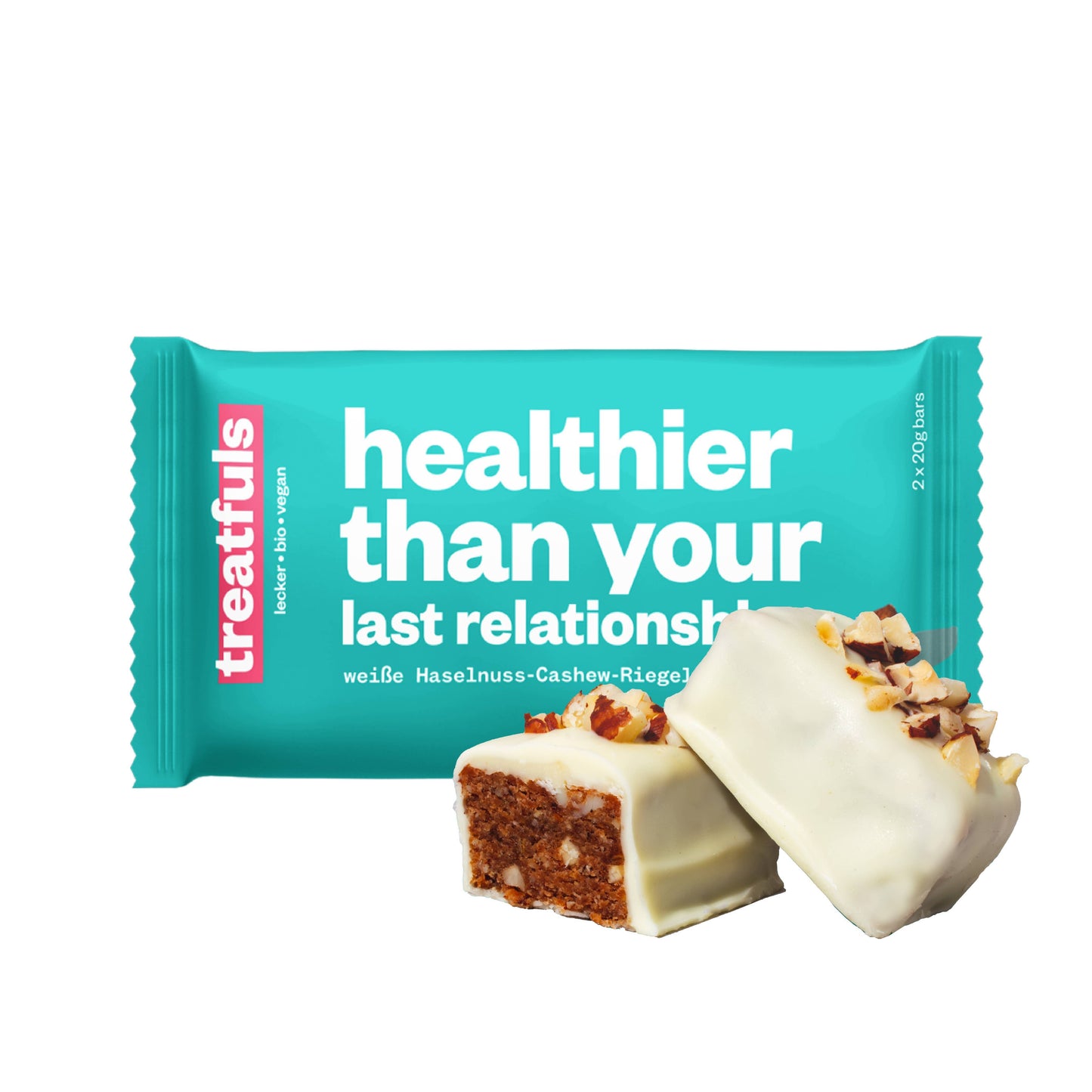 Villem Healthier than your last relationship mahe vegan sarapuupähkli-cashew batoon valge kakaovõikattega 2 × 20 g Treatfuls