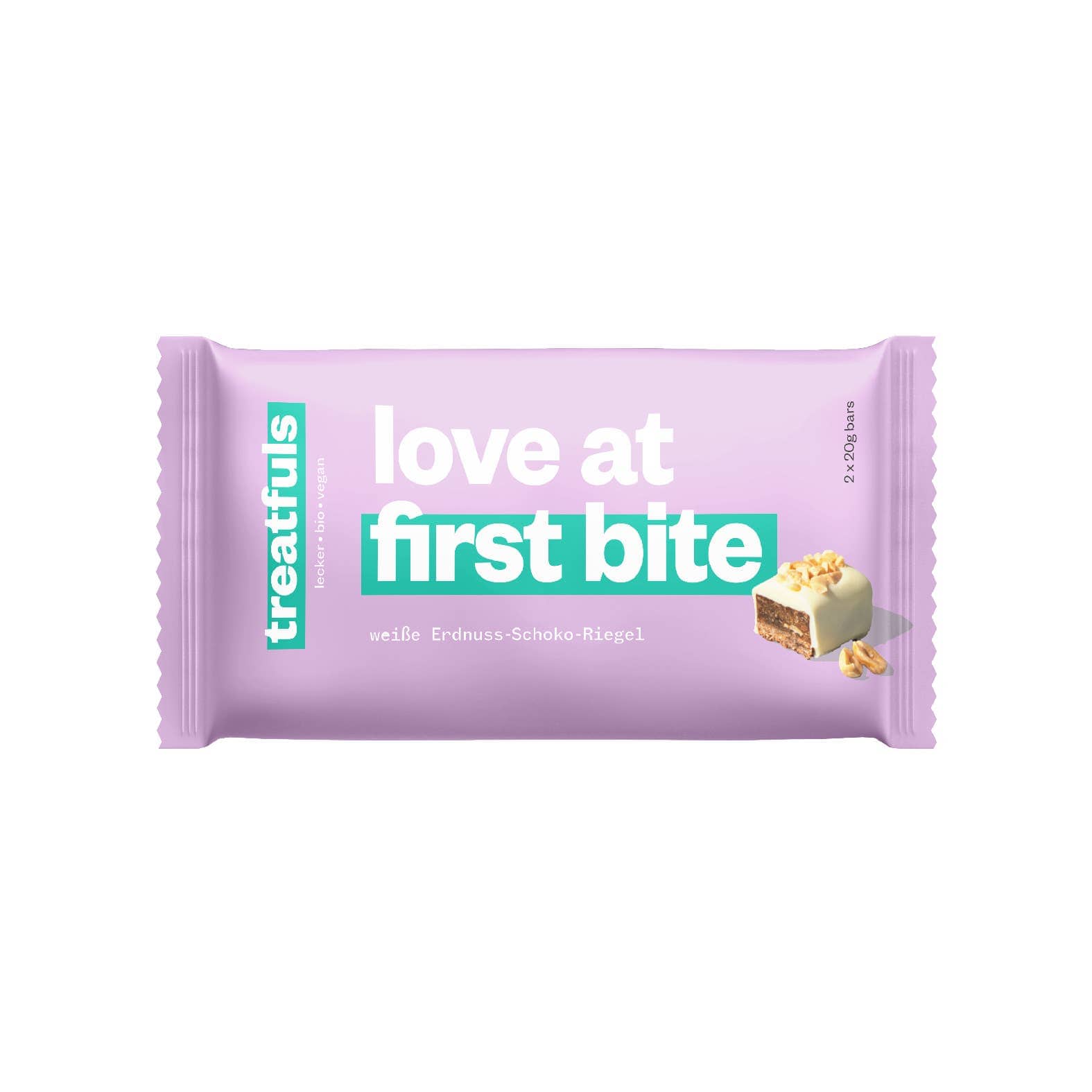 Villem Love at First Bite mahe vegan maapähkli-kaerabatoon valge kakaovõikattega 2 × 20 g Treatfuls