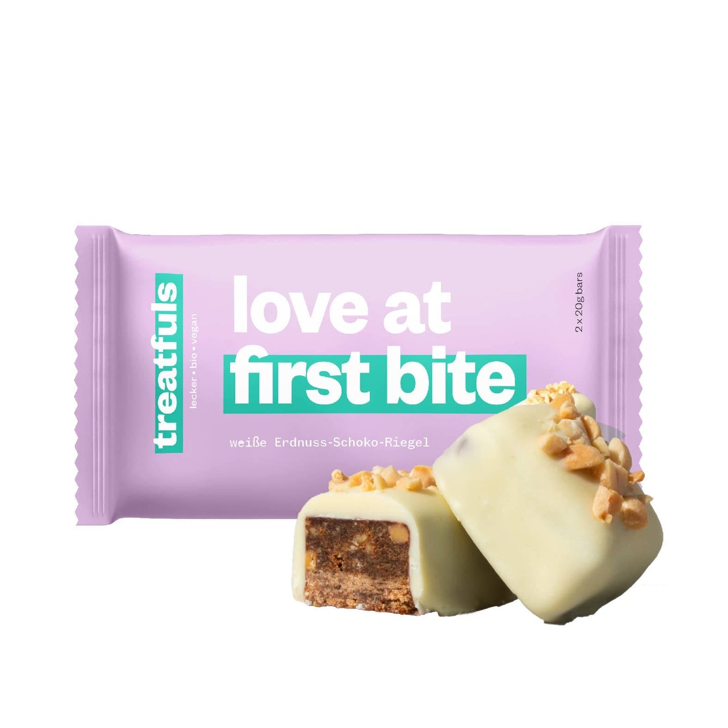Villem Love at First Bite mahe vegan maapähkli-kaerabatoon valge kakaovõikattega 2 × 20 g Treatfuls