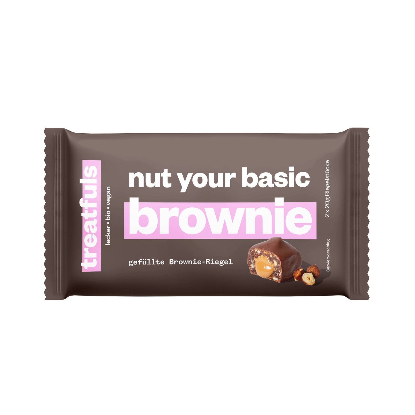 Villem Nut Your Basic Brownie mahe vegan brownie-batoon sarapuupähkli ja tumeda šokolaadiga 2 × 20 g Treatfuls