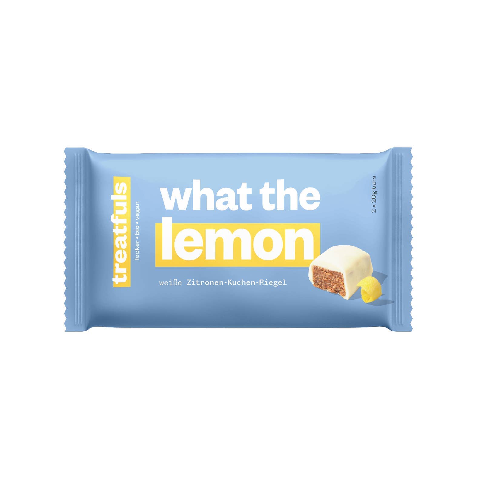Villem What the Lemon mahe vegan sidruni-mandlibatoon valge kakaovõikattega 2 × 20 g Treatfuls
