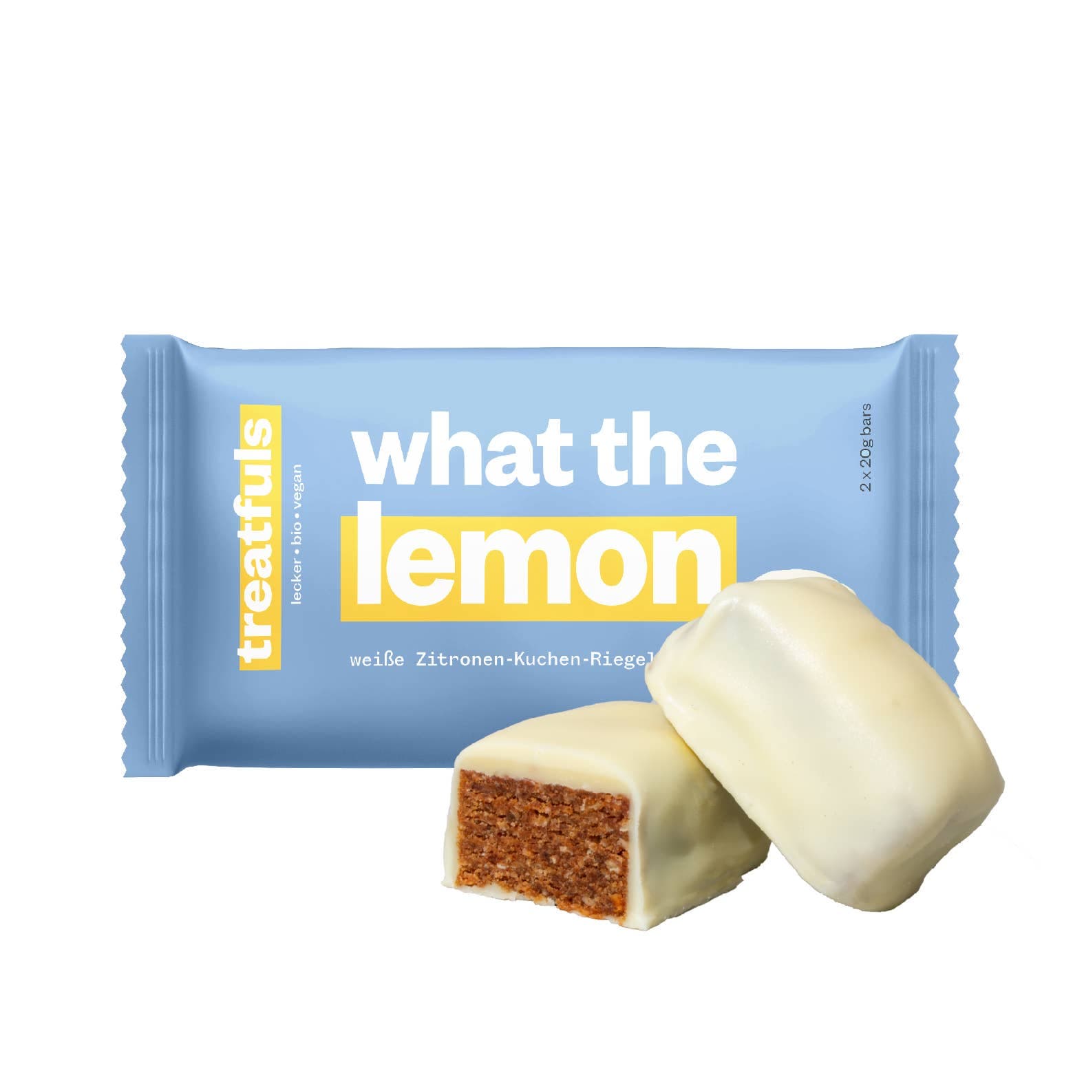 Villem What the Lemon mahe vegan sidruni-mandlibatoon valge kakaovõikattega 2 × 20 g Treatfuls