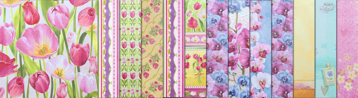 Villem Disainpaberite komplekt 15 × 15 cm, kahepoolsed mustrid, 30 lehte "Flowers" URSUS®