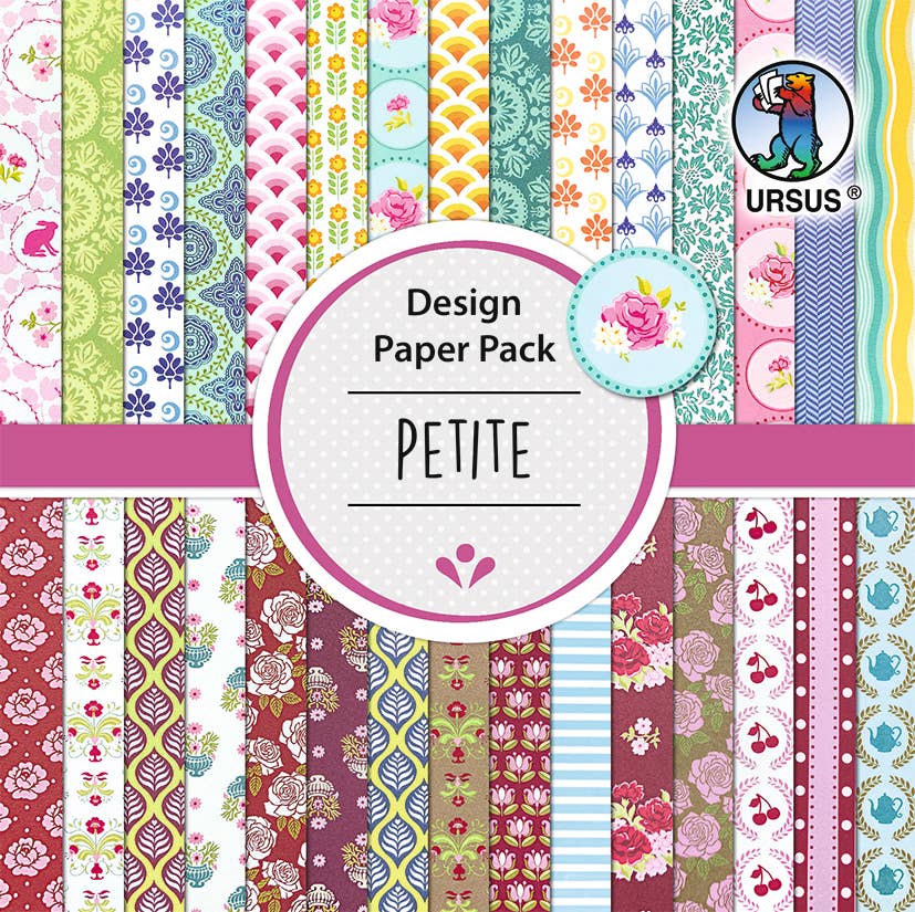 Villem Disainpaberite komplekt 15 × 15 cm, kahepoolsed mustrid, 30 lehte "Petite" URSUS®