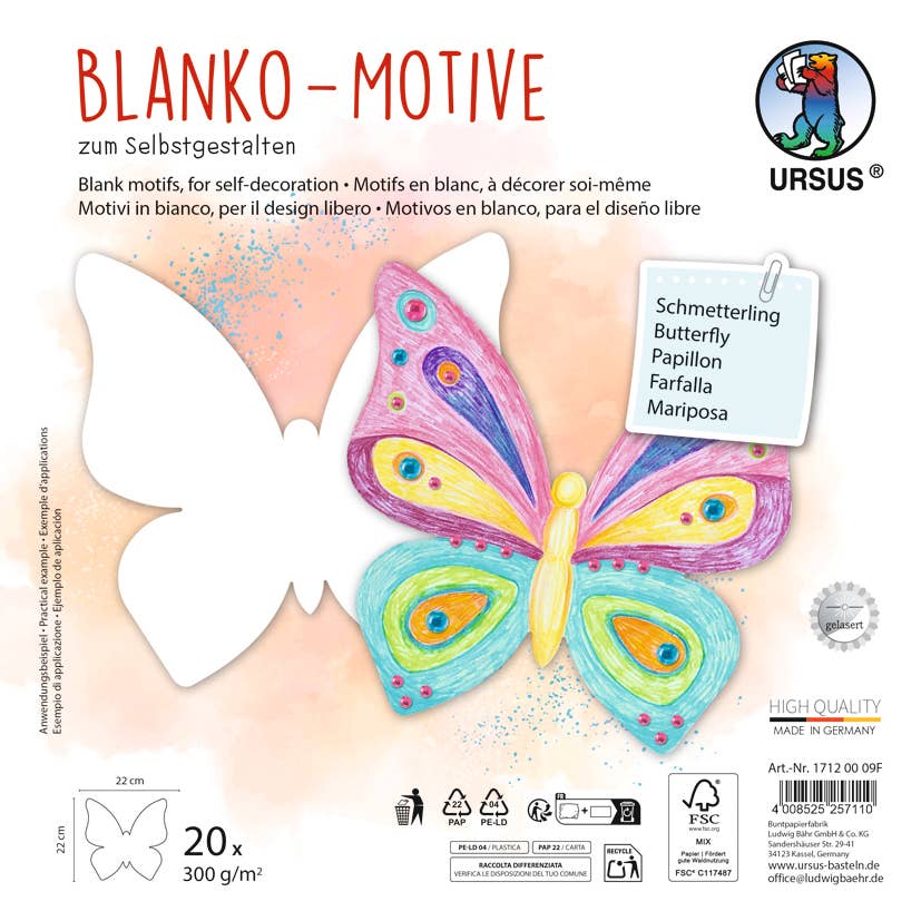 Villem Liblikakujulised meisterdamisalused värvimiseks 22 × 22 cm, 20 tk URSUS®