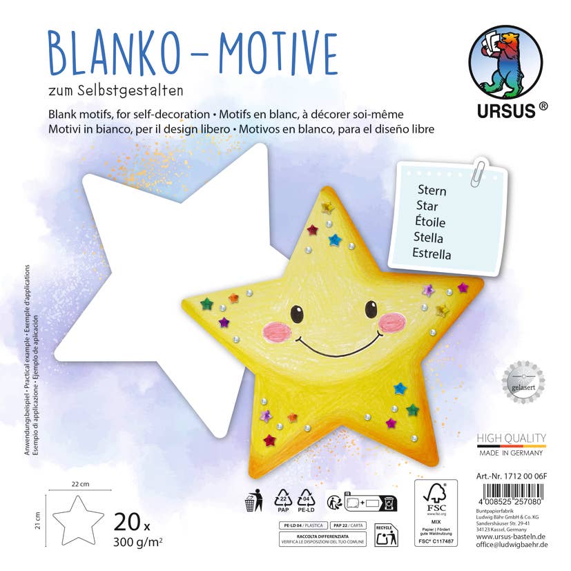 Villem Tähekujulised meisterdamisalused värvimiseks 22 × 22 cm, 20 tk URSUS®