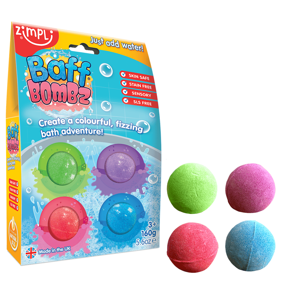 Villem Zimpli 4 Pack Round Baff Bombz Colourful UK Made Bath Bomb Zimpli Kids