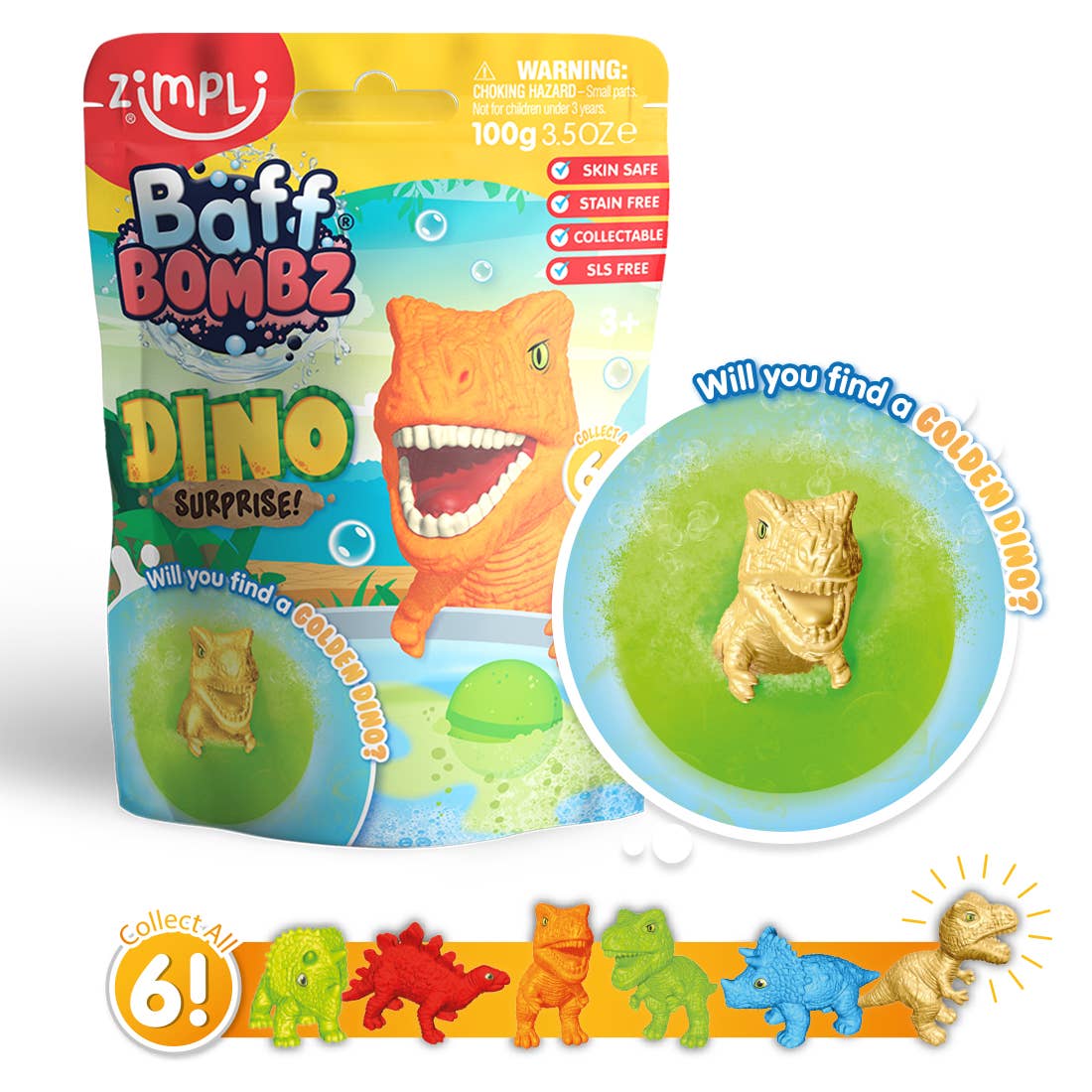 Villem Zimpli Baff Bombz Surprise Dino Figure Large Bath Bomb Zimpli Kids