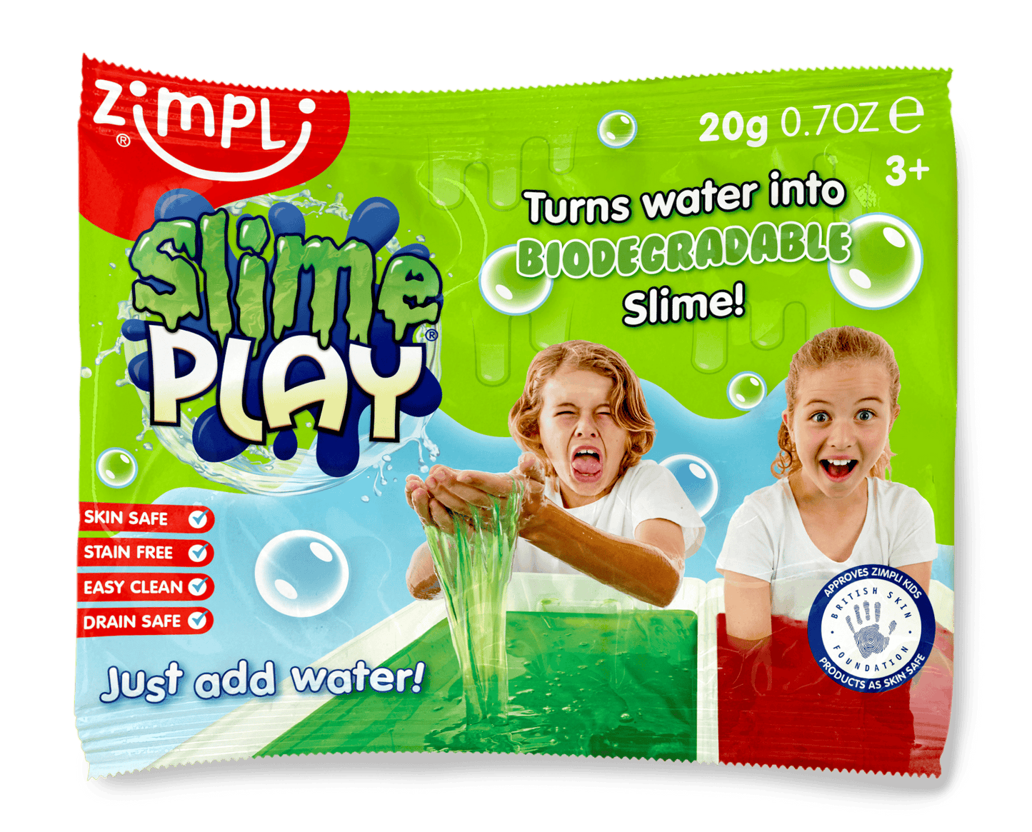 Villem Zimpli Slime Play sensoorne mängupulber 20 g – kuni 4 L lima, punane või roheline Zimpli Kids