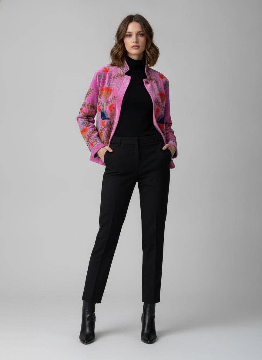 Villem The Anaar Bloom | käsitööna tikitud Suzani sametjakk | Orchid Pink with Rust, Sage & Indigo Florals Zoshak