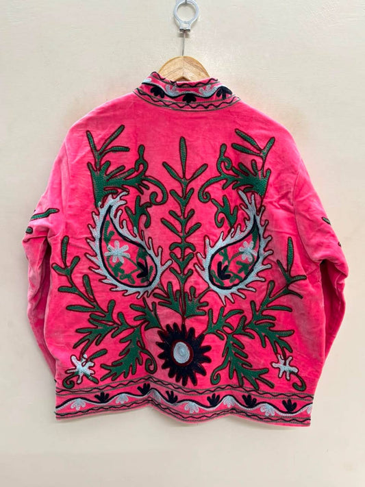Villem The Bagh-e-Rajasthan — Suzani Embroidered Velvet Jacket — Rani Pink Zoshak