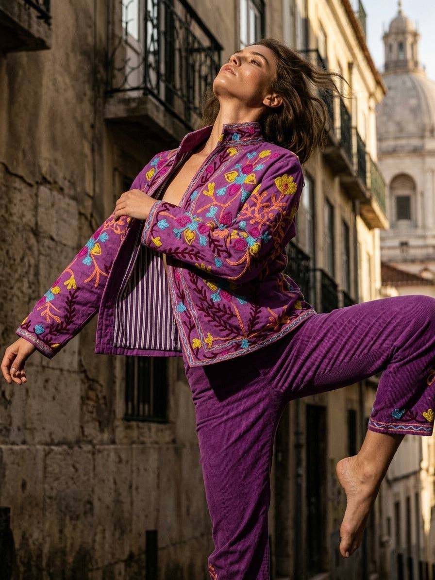 Villem The Samarkand Bloom — Suzani Hand-Embroidered Cotton Jacket — Magenta Orchid Zoshak