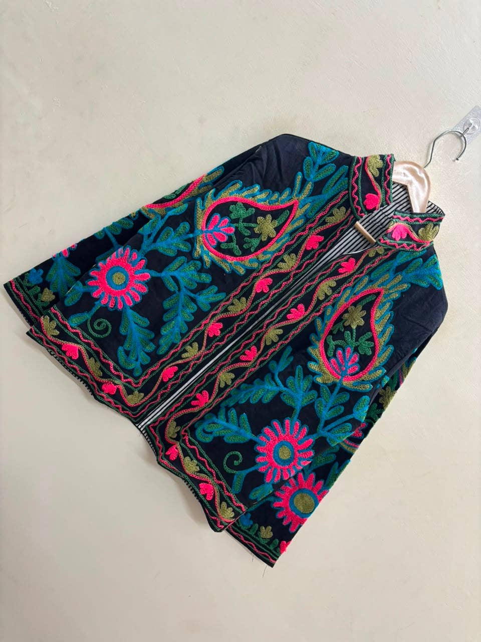Villem The Samarkand Bloom — Suzani Hand-Embroidered Cotton Jacket — Midnight Black with Teal, Fuchsia & Olive Zoshak