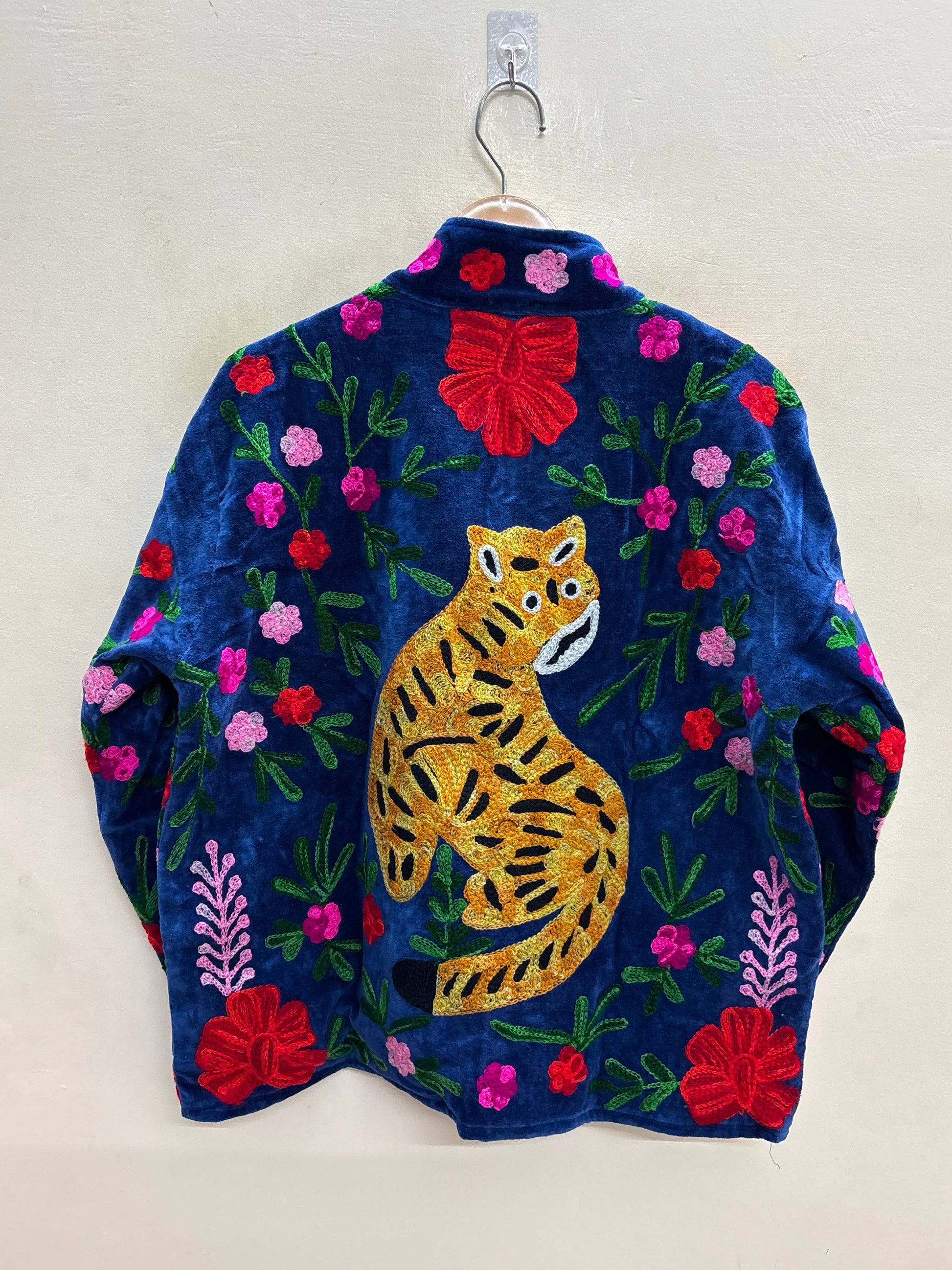 Villem The Tiger's Garden — Suzani Embroidered Velvet Jacket — Indigo Blue with Marigold Tigers Zoshak